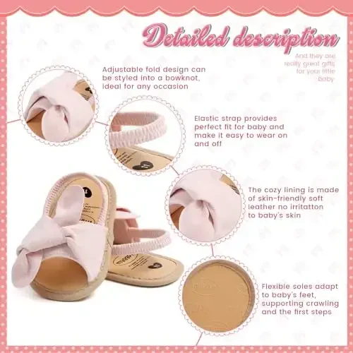 Meckior Infant Baby Girls Boys Summer Sandals Open Toe Lace Princess Dress Wedding Flats Shoes Newborn Toddler Soft Non-slip Sole First Walker Crib Shoes - 5