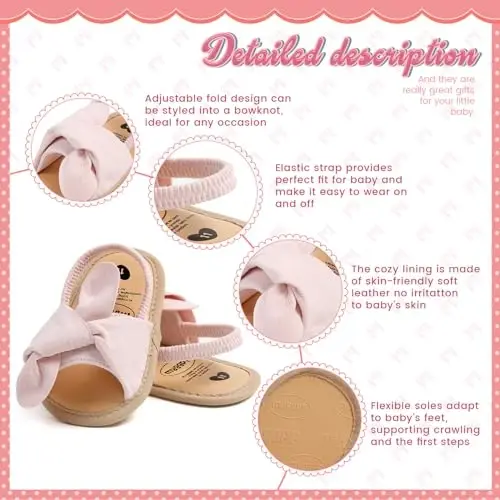 Meckior Infant Baby Girls Boys Summer Sandals Open Toe Lace Princess Dress Wedding Flats Shoes Newborn Toddler Soft Non-slip Sole First Walker Crib Shoes - 5