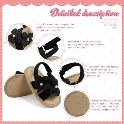 Meckior Infant Baby Girls Boys Summer Sandals Open Toe Lace Princess Dress Wedding Flats Shoes Newborn Toddler Soft Non-slip Sole First Walker Crib Shoes - 5