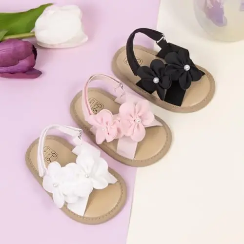 Meckior Infant Baby Girls Boys Summer Sandals Open Toe Lace Princess Dress Wedding Flats Shoes Newborn Toddler Soft Non-slip Sole First Walker Crib Shoes - 3