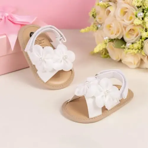 Meckior Infant Baby Girls Boys Summer Sandals Open Toe Lace Princess Dress Wedding Flats Shoes Newborn Toddler Soft Non-slip Sole First Walker Crib Shoes - 4
