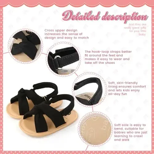 Meckior Infant Baby Girls Boys Summer Sandals Open Toe Lace Princess Dress Wedding Flats Shoes Newborn Toddler Soft Non-slip Sole First Walker Crib Shoes - 5