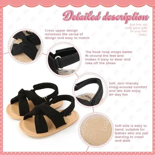 Meckior Infant Baby Girls Boys Summer Sandals Open Toe Lace Princess Dress Wedding Flats Shoes Newborn Toddler Soft Non-slip Sole First Walker Crib Shoes - 5