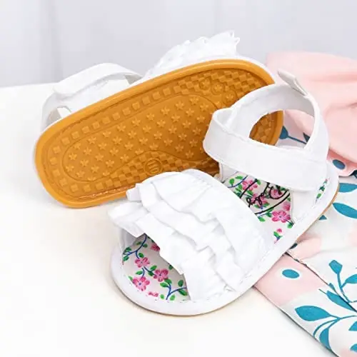 Meckior Infant Baby Girls Boys Yozgi Sandallar Ochiq Oyoq Uchli Dantel Malika Libos To'y Baletkalari Yangi Tug'ilgan Chaqaloq Yumshoq Sirpanmaydigan Taglik Birinchi Yuruvchi Beshik Poyabzallari - 3