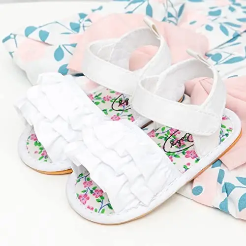 Meckior Infant Baby Girls Boys Yozgi Sandallar Ochiq Oyoq Uchli Dantel Malika Libos To'y Baletkalari Yangi Tug'ilgan Chaqaloq Yumshoq Sirpanmaydigan Taglik Birinchi Yuruvchi Beshik Poyabzallari - 4