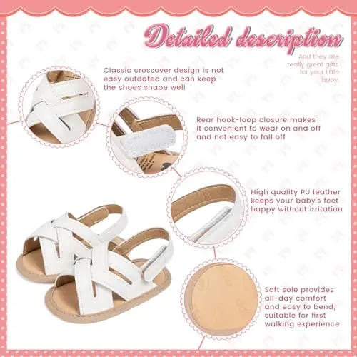 Meckior Infant Baby Girls Boys Yozgi Sandallar Ochiq Oyoq Uchli Dantelli Malika Libosi To'y Oyoq Kiyimlari Yangi Tug'ilgan Chaqaloq Yumshoq Sirpanmaydigan Taglik Birinchi Yuruvchi Beshik Oyoq Kiyimlari - 5