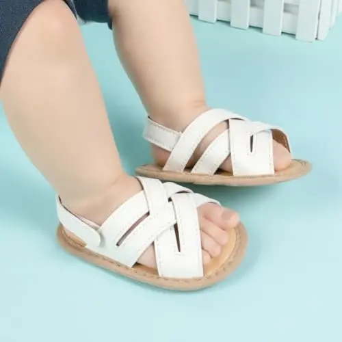 Meckior Infant Baby Girls Boys Yozgi Sandallar Ochiq Oyoq Uchli Dantelli Malika Libosi To'y Oyoq Kiyimlari Yangi Tug'ilgan Chaqaloq Yumshoq Sirpanmaydigan Taglik Birinchi Yuruvchi Beshik Oyoq Kiyimlari - 3
