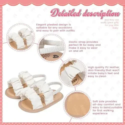 Meckior Infant Baby Girls Boys Yozgi Sandallar Ochiq Oyoq Uchli Dantelli Malika Liboslari To'y Baletkalari Yangi Tug'ilgan Chaqaloq Yumshoq Sirpanmaydigan Taglik Birinchi Yuruvchi Beshik Poyabzallari - 5