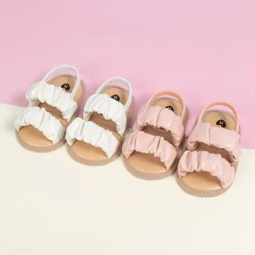 Meckior Infant Baby Girls Boys Yozgi Sandallar Ochiq Oyoq Uchli Dantelli Malika Liboslari To'y Baletkalari Yangi Tug'ilgan Chaqaloq Yumshoq Sirpanmaydigan Taglik Birinchi Yuruvchi Beshik Poyabzallari - MECKIOR (1)