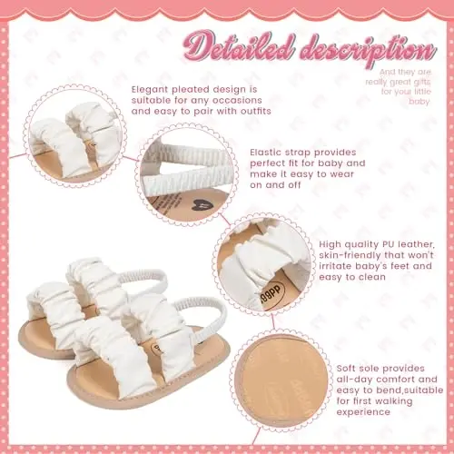 Meckior Infant Baby Girls Boys Yozgi Sandallar Ochiq Oyoq Uchli Dantelli Malika Liboslari To'y Baletkalari Yangi Tug'ilgan Chaqaloq Yumshoq Sirpanmaydigan Taglik Birinchi Yuruvchi Beshik Poyabzallari - 5