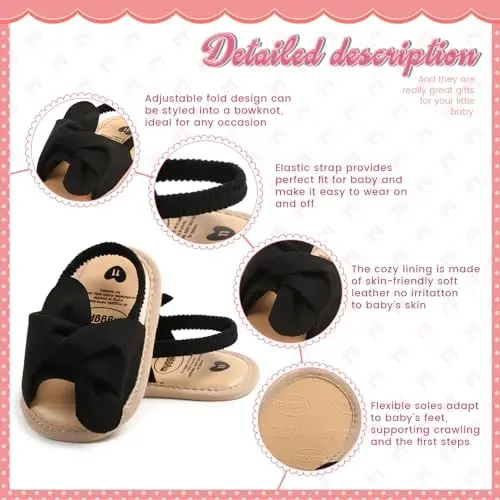 Meckior Infant Baby Girls Boys Yozgi Sandallar Ochiq Oyoq Uchli Dantelli Malika Liboslari To'y Baletkalari Yangi Tug'ilgan Chaqaloq Yumshoq Sirpanmaydigan Taglik Birinchi Yuruvchi Beshik Poyabzallari - 5
