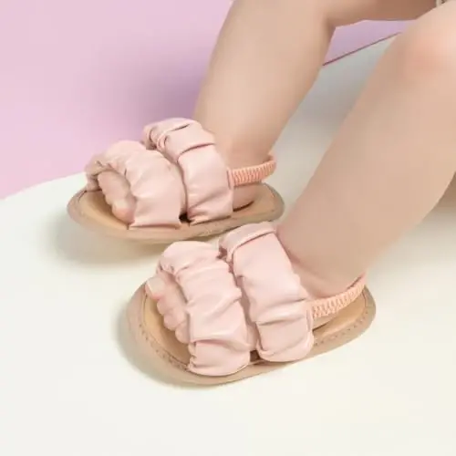 Meckior Infant Baby Girls Boys Yozgi Sandallar Ochiq Oyoq Uchli Dantelli Malika Liboslari To'y Baletkalari Yangi Tug'ilgan Chaqaloqlar Yumshoq Sirpanmaydigan Taglik Birinchi Yuruvchi Beshik Poyabzallari - 3