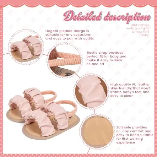 Meckior Infant Baby Girls Boys Yozgi Sandallar Ochiq Oyoq Uchli Dantelli Malika Liboslari To'y Baletkalari Yangi Tug'ilgan Chaqaloqlar Yumshoq Sirpanmaydigan Taglik Birinchi Yuruvchi Beshik Poyabzallari - 5