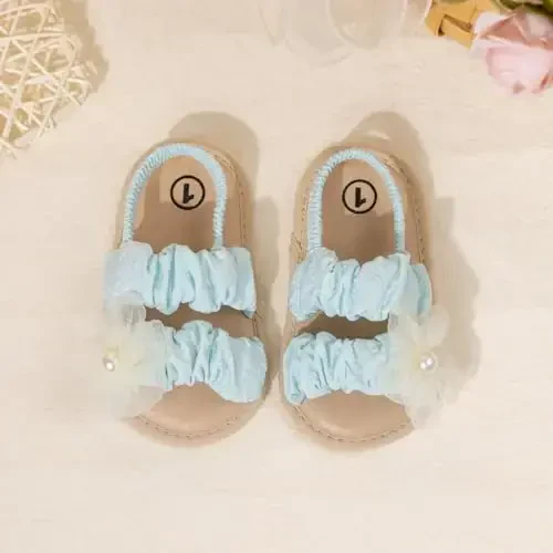 Meckior Infant Baby Girls Boys Yozgi Sandallar Ochiq Oyoq Uchli Dantelli Malika Liboslari To'y Poyabzallari Yangi Tug'ilgan Chaqaloqlar Yumshoq Sirpanmaydigan Taglik Birinchi Yuruvchi Beshik Poyabzallari - 6