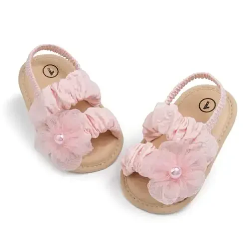 Meckior Infant Baby Girls Boys Yozgi Sandallar Ochiq Oyoq Uchli Dantelli Malika Liboslari To'y Poyafzallari Yangi Tug'ilgan Chaqaloqlar Yumshoq Sirpanmaydigan Taglik Birinchi Yuruvchi Krovat Poyafzallari - 1