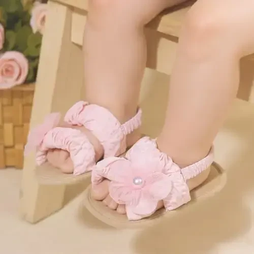 Meckior Infant Baby Girls Boys Yozgi Sandallar Ochiq Oyoq Uchli Dantelli Malika Liboslari To'y Poyafzallari Yangi Tug'ilgan Chaqaloqlar Yumshoq Sirpanmaydigan Taglik Birinchi Yuruvchi Krovat Poyafzallari - MECKIOR (1)