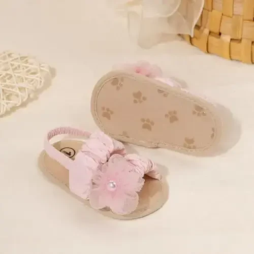 Meckior Infant Baby Girls Boys Yozgi Sandallar Ochiq Oyoq Uchli Dantelli Malika Liboslari To'y Poyafzallari Yangi Tug'ilgan Chaqaloqlar Yumshoq Sirpanmaydigan Taglik Birinchi Yuruvchi Krovat Poyafzallari - 4