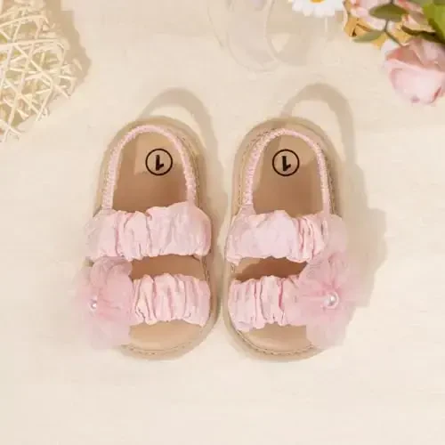 Meckior Infant Baby Girls Boys Yozgi Sandallar Ochiq Oyoq Uchli Dantelli Malika Liboslari To'y Poyafzallari Yangi Tug'ilgan Chaqaloqlar Yumshoq Sirpanmaydigan Taglik Birinchi Yuruvchi Krovat Poyafzallari - 6