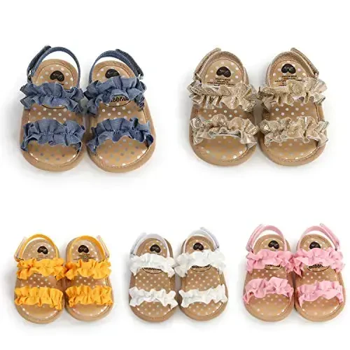 Meckior Infant Baby Girls Boys Yozgi Sandallar Ochiq Oyoq Uchli Dantelli Princess Kiyim To'y Baletkalari Yangi Tug'ilgan Chaqaloq Yumshoq Sirpanmaydigan Taglik Birinchi Yuruvchi Krovat Oyoq Kiyimlari - 2