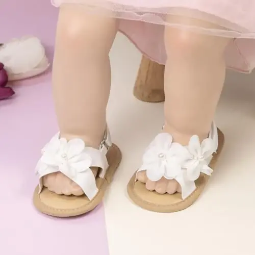 Meckior Infant Baby Girls Boys Yozgi Sandallar Ochiq Oyoq Uchli To'rli Malika Liboslari To'y Baletkalari Yangi Tug'ilgan Chaqaloq Yumshoq Sirpanmaydigan Taglik Birinchi Qadam Qo'yuvchi Beshik Poyabzallari - MECKIOR (1)