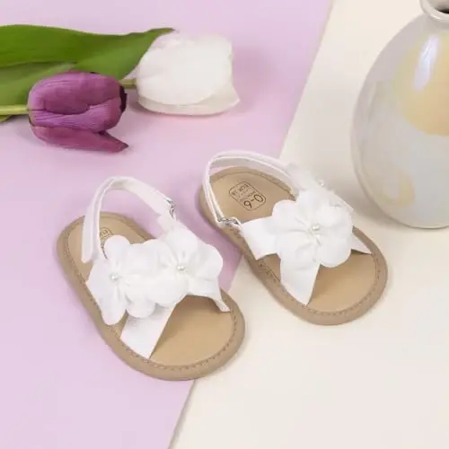 Meckior Infant Baby Girls Boys Yozgi Sandallar Ochiq Oyoq Uchli To'rli Malika Liboslari To'y Baletkalari Yangi Tug'ilgan Chaqaloq Yumshoq Sirpanmaydigan Taglik Birinchi Qadam Qo'yuvchi Beshik Poyabzallari - 3