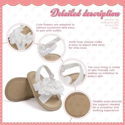 Meckior Infant Baby Girls Boys Yozgi Sandallar Ochiq Oyoq Uchli To'rli Malika Liboslari To'y Baletkalari Yangi Tug'ilgan Chaqaloq Yumshoq Sirpanmaydigan Taglik Birinchi Qadam Qo'yuvchi Beshik Poyabzallari - 5