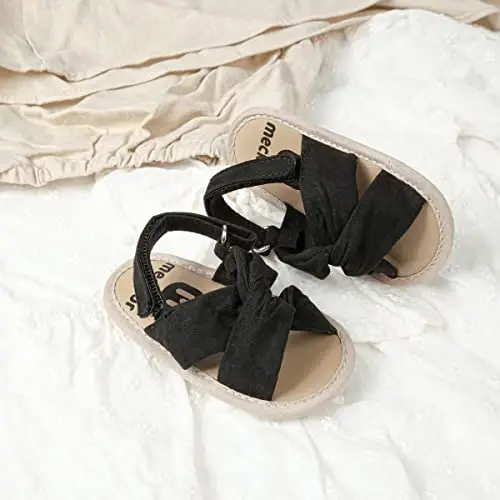 Meckior Infant Baby Girls Boys Yozgi Sandallar Ochiq Oyoqli Dantel Princess Kiyim To'y Oyoq kiyimlari Yangi tug'ilgan chaqaloq Yumshoq Sirpanmaydigan Taglik Birinchi Yuruvchi Beshik Oyoq kiyimlari - MECKIOR (1)