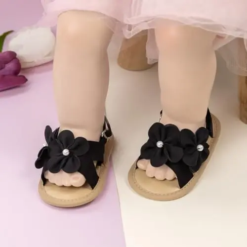 Meckior Infant Baby Girls Boys Yozgi Sandallar Ochiq Oyoqli To'r Princess Libos To'yi Poyafzallari Yangi Tug'ilgan Chaqaloq Yumshoq Sirpanmaydigan Taglik Birinchi Yuruvchi Krovat Poyafzallari - 2