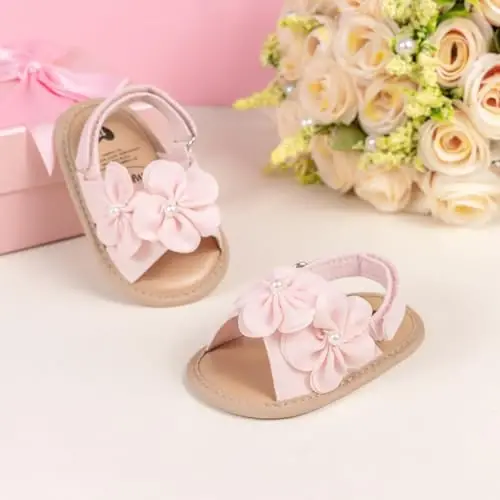 Meckior Infant Baby Qizlar O'g'il Bolalar Yozgi Sandallar Ochiq Oyoq Uchli Dantelli Malika Liboslari To'y Oyoq Kiyimlari Yangi Tug'ilgan Chaqaloq Yumshoq Sirpanmaydigan Taglik Birinchi Yuruvchi Beshik Oyoq Kiyimlari - 4