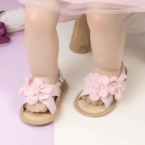 Meckior Infant Baby Qizlar O'g'il Bolalar Yozgi Sandallar Ochiq Oyoq Uchli Dantelli Malika Liboslari To'y Oyoq Kiyimlari Yangi Tug'ilgan Chaqaloq Yumshoq Sirpanmaydigan Taglik Birinchi Yuruvchi Beshik Oyoq Kiyimlari - 2