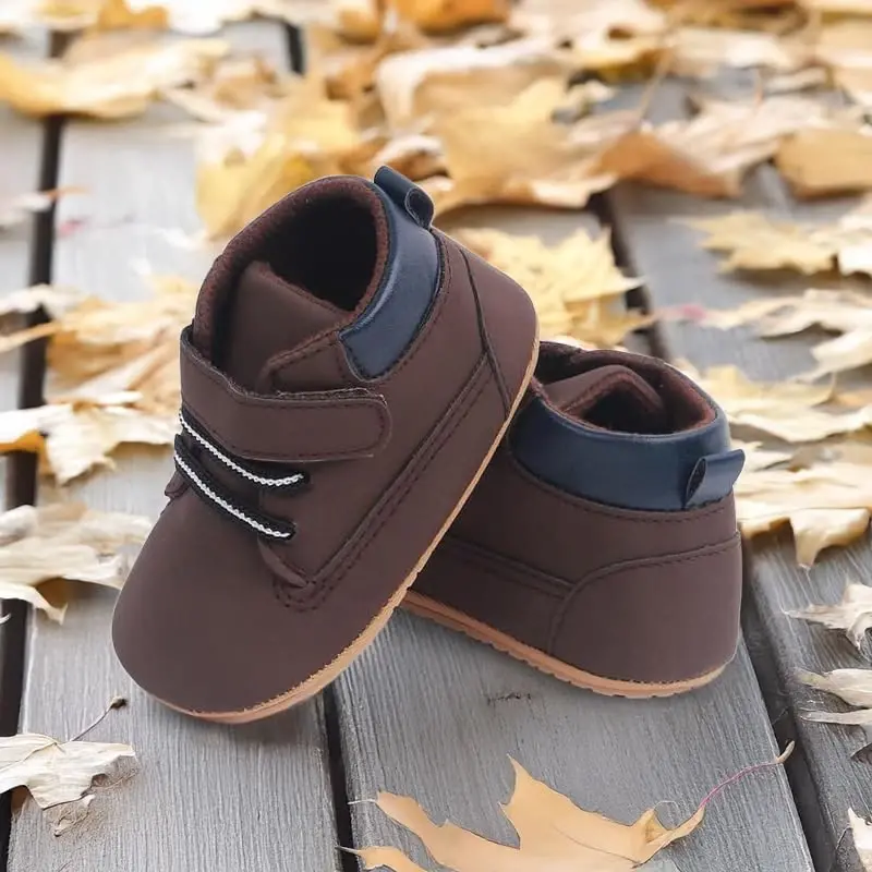 Meckior Toddler Baby Boys Girls High Tops Ankle Sneakers Soft Anti-Slip Sole PU Leather Moccasins Infant Newborn Prewalker First Walking Crib Shoes - 3