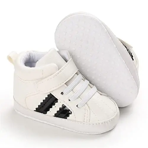 Meckior Toddler Baby Boys Girls High Tops Ankle Sneakers Soft Anti-Slip Sole PU Leather Moccasins Infant Newborn Prewalker First Walking Crib Shoes 