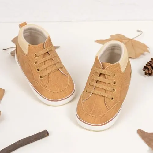 Meckior Toddler Baby Boys Girls High Tops Ankle Sneakers Soft Anti-Slip Sole PU Leather Moccasins Infant Newborn Prewalker First Walking Crib Shoes - 4