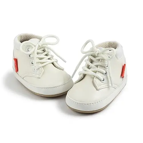 Meckior Toddler Baby Boys Girls High Tops Ankle Sneakers Soft Anti-Slip Sole PU Leather Moccasins Infant Newborn Prewalker First Walking Crib Shoes - 1