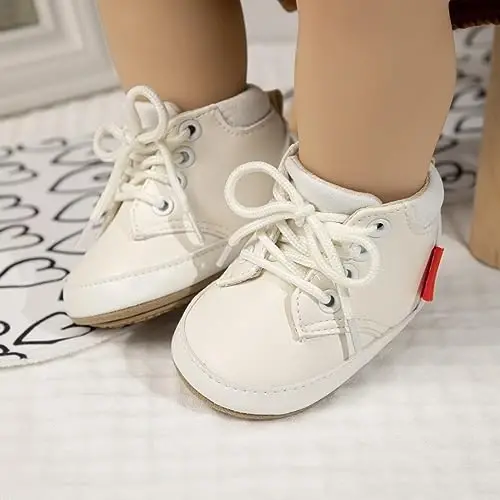 Meckior Toddler Baby Boys Girls High Tops Ankle Sneakers Soft Anti-Slip Sole PU Leather Moccasins Infant Newborn Prewalker First Walking Crib Shoes - 2