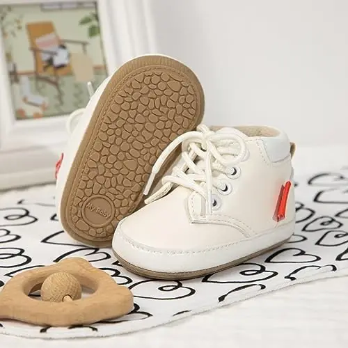 Meckior Toddler Baby Boys Girls High Tops Ankle Sneakers Soft Anti-Slip Sole PU Leather Moccasins Infant Newborn Prewalker First Walking Crib Shoes - 3