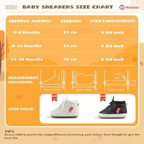 Meckior Toddler Baby Boys Girls High Tops Ankle Sneakers Soft Anti-Slip Sole PU Leather Moccasins Infant Newborn Prewalker First Walking Crib Shoes - 6