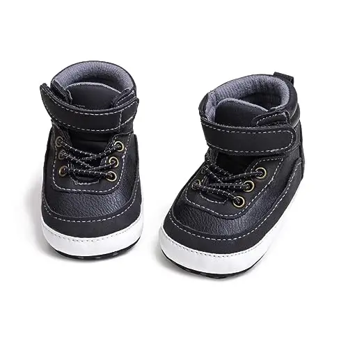 Meckior Toddler Baby Boys Girls High Tops Ankle Sneakers Soft Anti-Slip Sole PU Leather Moccasins Infant Newborn Prewalker First Walking Crib Shoes 