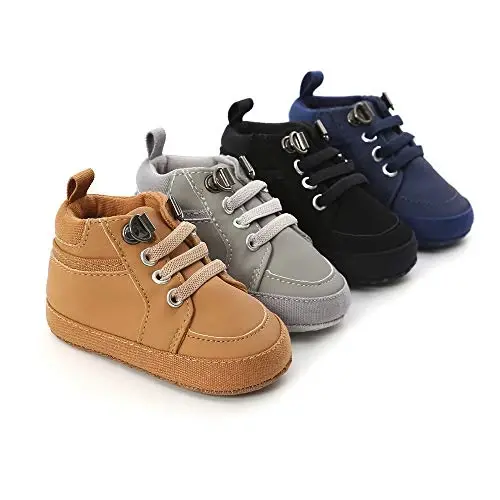 Meckior Toddler Baby Boys Girls High Tops Ankle Sneakers Soft Anti-Slip Sole PU Leather Moccasins Infant Newborn Prewalker First Walking Crib Shoes - 2