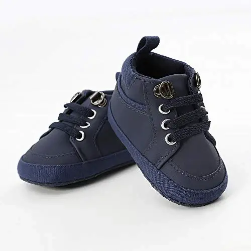Meckior Toddler Baby Boys Girls High Tops Ankle Sneakers Soft Anti-Slip Sole PU Leather Moccasins Infant Newborn Prewalker First Walking Crib Shoes - 5
