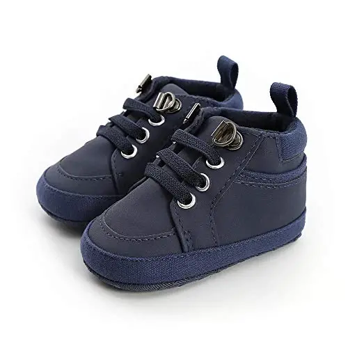 Meckior Toddler Baby Boys Girls High Tops Ankle Sneakers Soft Anti-Slip Sole PU Leather Moccasins Infant Newborn Prewalker First Walking Crib Shoes - 1