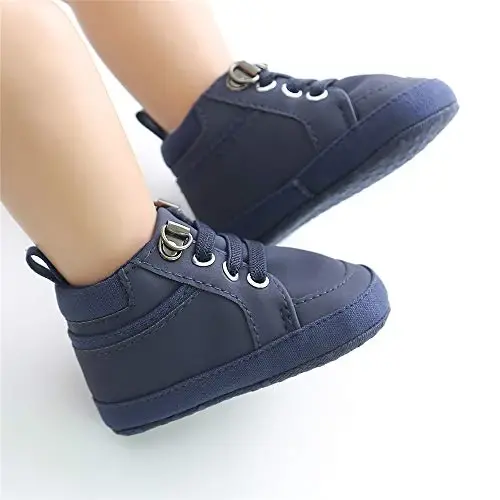 Meckior Toddler Baby Boys Girls High Tops Ankle Sneakers Soft Anti-Slip Sole PU Leather Moccasins Infant Newborn Prewalker First Walking Crib Shoes - 4