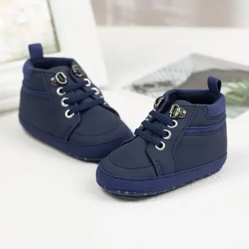 Meckior Toddler Baby Boys Girls High Tops Ankle Sneakers Soft Anti-Slip Sole PU Leather Moccasins Infant Newborn Prewalker First Walking Crib Shoes - 6