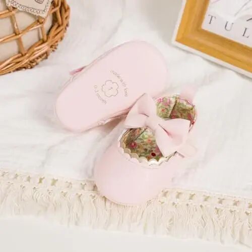 Meckior Newborn Baby Girls Dress Shoes Infant Bowknot Soft Sole Mary Jane Moccasins Baptism Christening Crib Shoes Wedding Princess Flats - 3