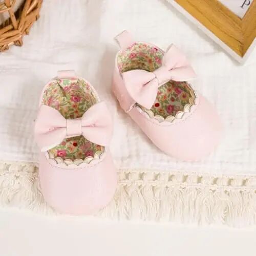 Meckior Newborn Baby Girls Dress Shoes Infant Bowknot Soft Sole Mary Jane Moccasins Baptism Christening Crib Shoes Wedding Princess Flats - 5