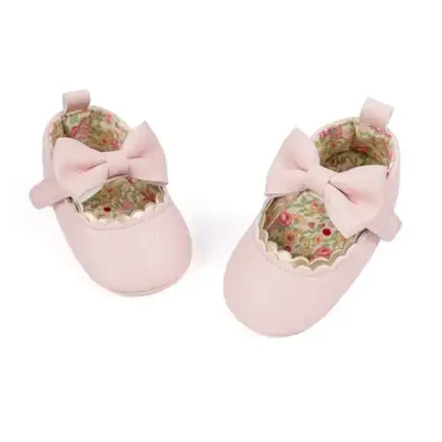 Meckior Newborn Baby Girls Dress Shoes Infant Bowknot Soft Sole Mary Jane Moccasins Baptism Christening Crib Shoes Wedding Princess Flats - MODAZONE