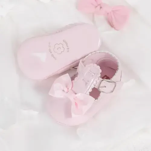 Meckior Newborn Baby Girls Dress Shoes Infant Bowknot Soft Sole Mary Jane Moccasins Baptism Christening Crib Shoes Wedding Princess Flats - 3