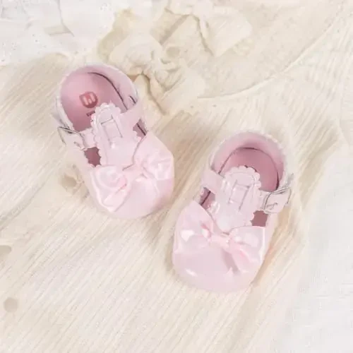 Meckior Newborn Baby Girls Dress Shoes Infant Bowknot Soft Sole Mary Jane Moccasins Baptism Christening Crib Shoes Wedding Princess Flats - 4
