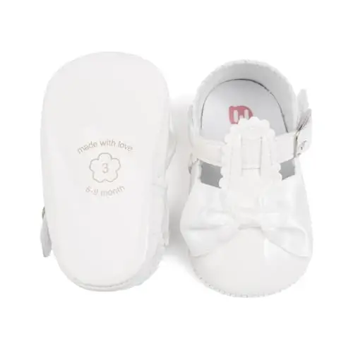 Meckior Newborn Baby Girls Dress Shoes Infant Bowknot Soft Sole Mary Jane Moccasins Baptism Christening Crib Shoes Wedding Princess Flats - MECKIOR