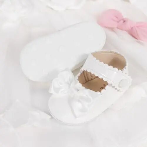 Meckior Newborn Baby Girls Dress Shoes Infant Bowknot Soft Sole Mary Jane Moccasins Baptism Christening Crib Shoes Wedding Princess Flats - 3